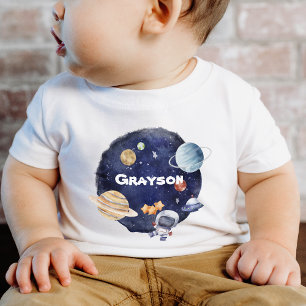 Personalize Name Planet Spaceship Baby T-Shirt