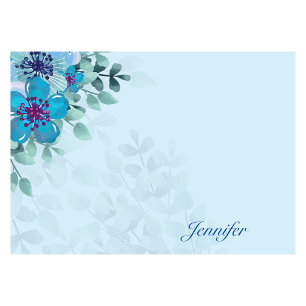 Personalize Name Pretty Blue Flowers Personalized Post-it Notes