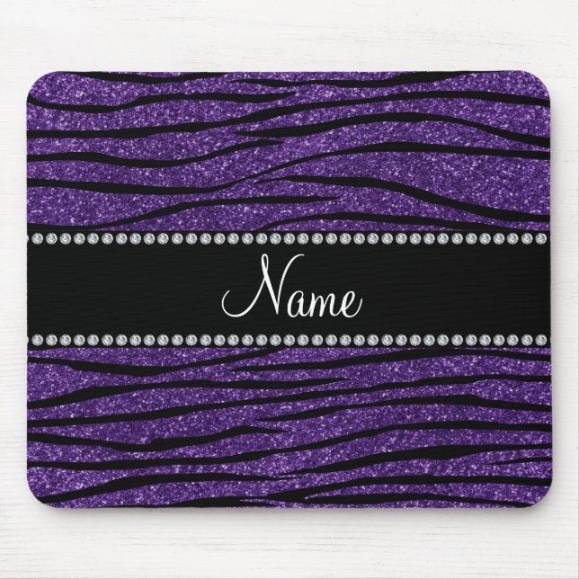 Personalize name purple glitter zebra stripes mouse pad (Front)
