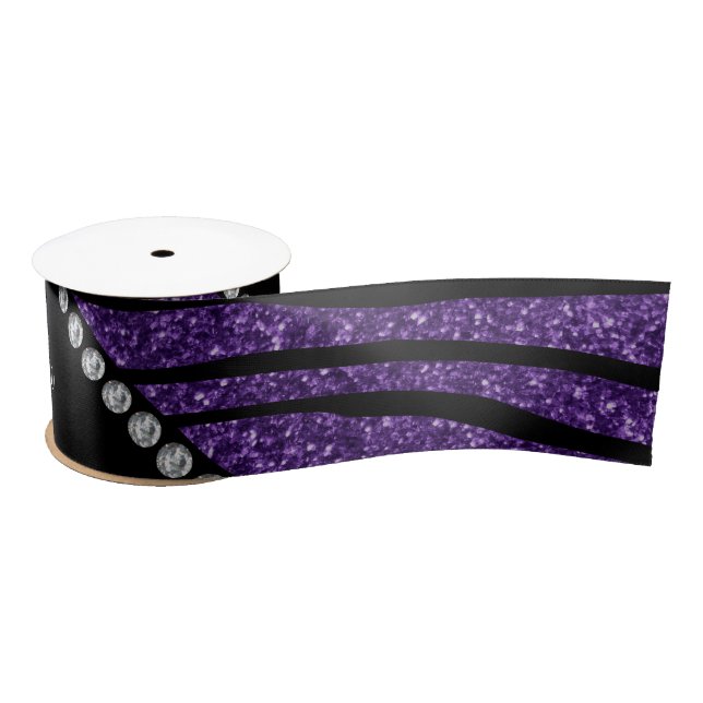 Personalize name purple glitter zebra stripes satin ribbon (Spool)