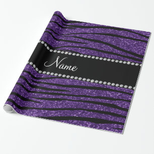 Personalize name purple glitter zebra stripes wrapping paper