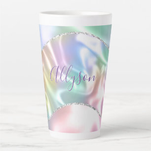 Personalize Name Purple Script, Iridescent Wave Latte Mug