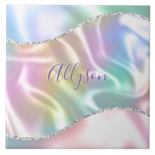 Personalize Name Purple Script, Iridescent Wave Tile