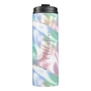 Personalize Name Purple Script Vertical Iridescent Thermal Tumbler