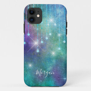 Personalize Name, Purple & Teal, Lights & Sparkle  iPhone 11 Case