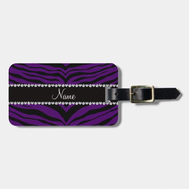 Personalize name purple tiger stripes luggage tag (Front Horizontal)