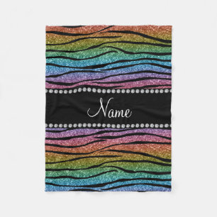 Personalize name rainbow glitter zebra stripes fleece blanket