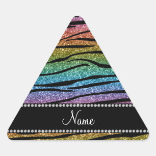 Personalize name rainbow glitter zebra stripes triangle sticker