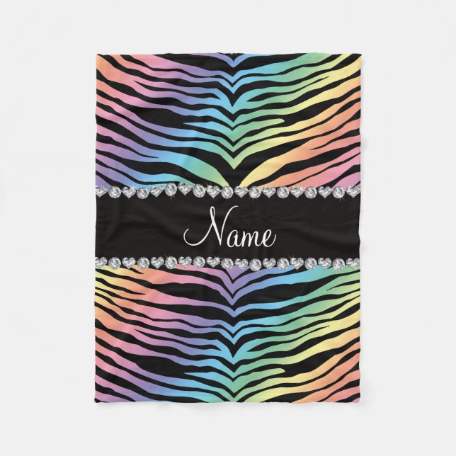 Personalize name rainbow tiger stripes fleece blanket (Front)