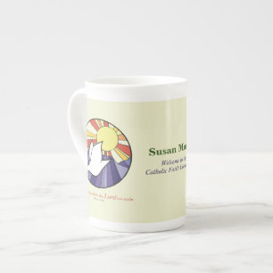 Personalize Name, RCIA Dove Circle on Yellow Bone China Mug