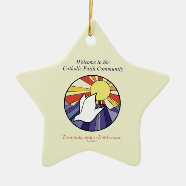 Personalize Name, RCIA Dove Circle on Yellow Ceramic Ornament (Front)