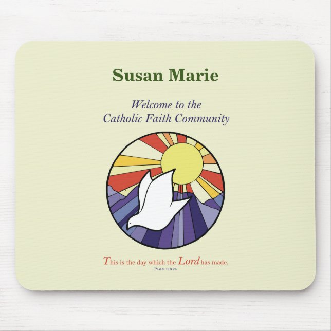 Personalize Name, RCIA Dove Circle on Yellow Mouse Pad (Front)