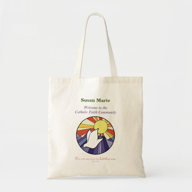 Personalize Name, RCIA Dove Circle on Yellow Tote Bag (Front)