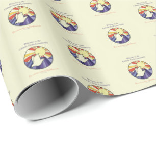 Personalize Name, RCIA Dove Circle on Yellow Wrapping Paper