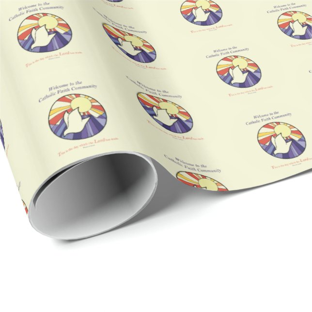 Personalize Name, RCIA Dove Circle on Yellow Wrapping Paper (Roll Corner)