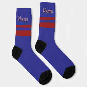 Personalize Name Red Band Deep Blue Socks