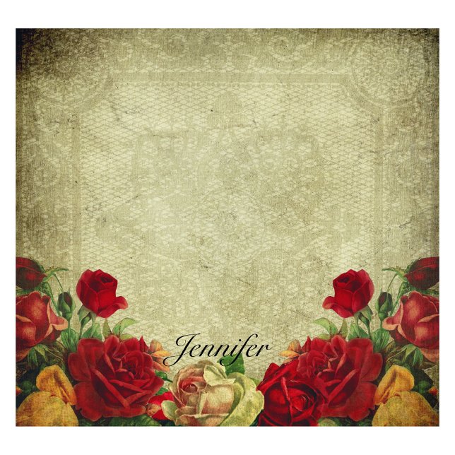 Personalize Name Romantic Vintage Roses Post-it Notes (Creator Uploaded)