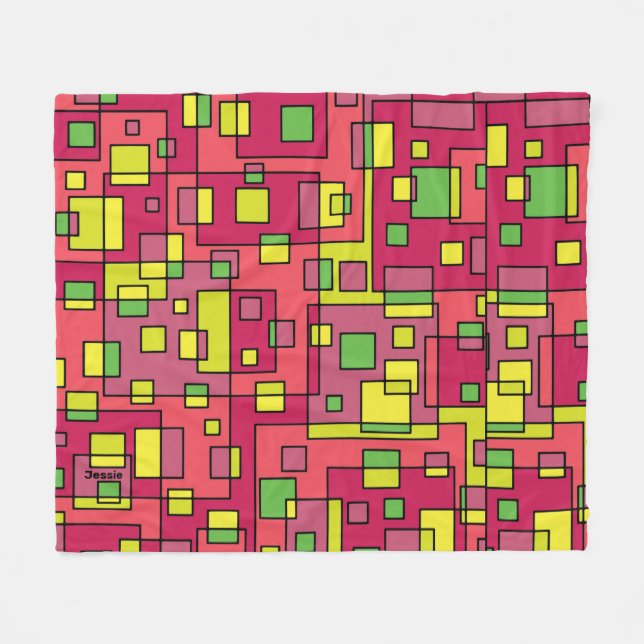 Personalize Name Rose Pink Lime Green Mod Abstract Fleece Blanket (Front (Horizontal))