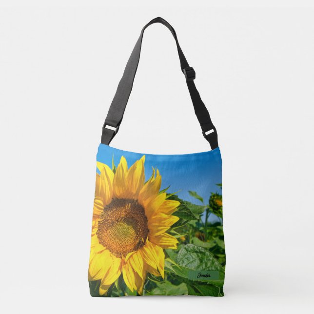 Personalize Name Sunflower Blue Sky Crossbody Bag (Front)