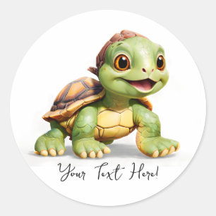 Personalize Name Text Cute Turtle Cartoon Classic Round Sticker