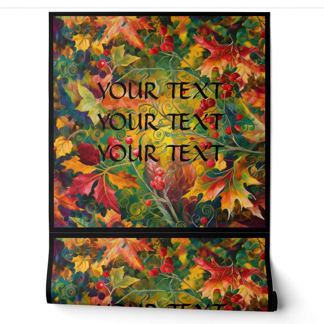 Personalize Name Text Floral Fall Colours Wallpaper (Unrolling)