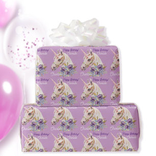 Personalize Name Unicorn Girls Birthday Gift Wrapping Paper