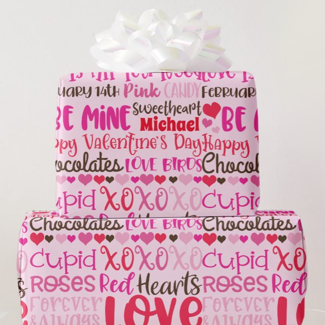 Personalize Name Valentines Day Red Pink Hearts Wr Wrapping Paper (Creator Uploaded)
