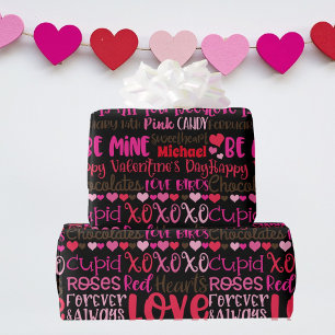 Personalize Name Valentine's Day Red Pink Hearts Wrapping Paper
