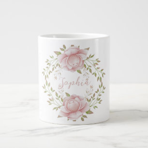 personalize name vintage floral watercolor large coffee mug