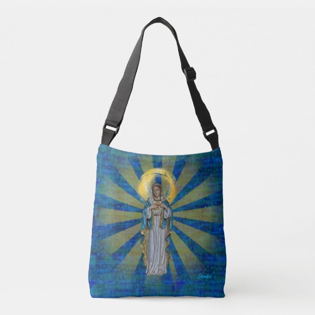 Personalize Name Virgin Mary with Halo Crossbody Bag (Front)