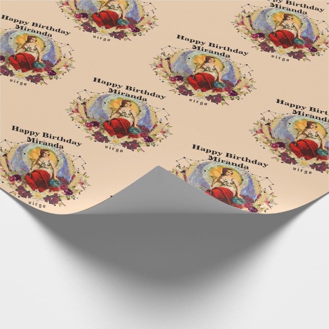 Personalize Name Virgo Custom Birthday Wrapping Paper (Corner)