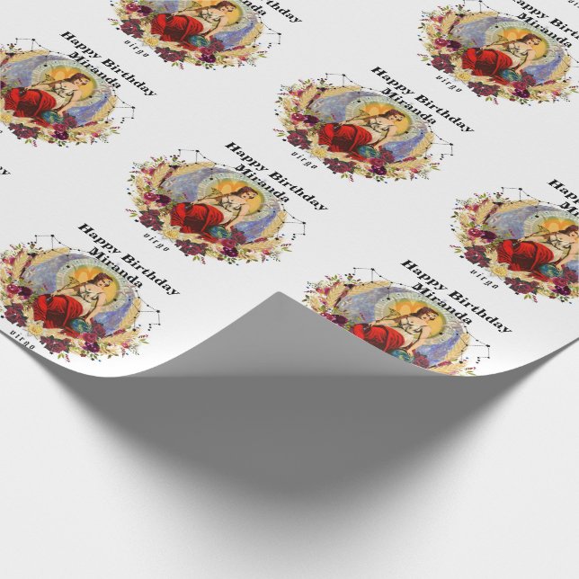 Personalize Name Virgo Custom Birthday Wrapping Paper (Corner)
