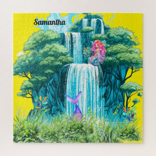 Personalize name waterfall with mermaids jigsaw puzzle