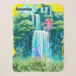 Personalize name waterfall with mermaids sherpa blanket