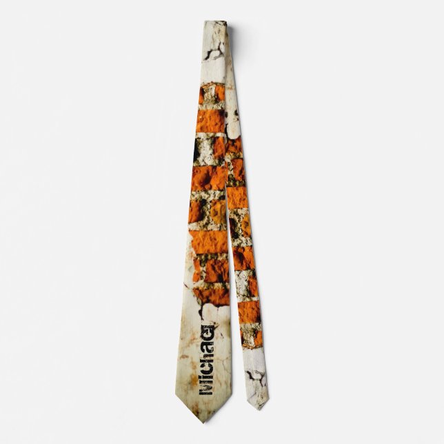 Personalize name White orange Broken brick wall Tie (Front)