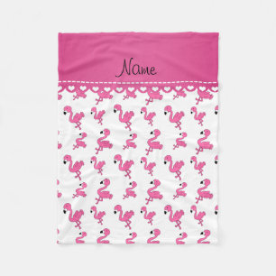 Personalize name white pink flamingos fleece blanket