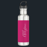 Personalize Name White Script Vertical, Fuchsia 710 Ml Water Bottle<br><div class="desc">Personalize your Name vertically In white Script Text on Fuchsia background. Click “Customize” to change colours and type styles.</div>