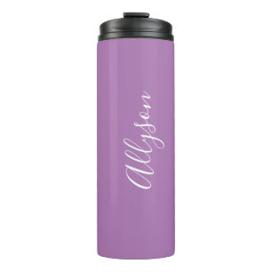 Personalize Name White Script Vertical, Lavender Thermal Tumbler