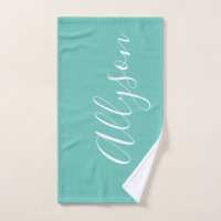 Personalize Name White Script Vertical, Light Teal