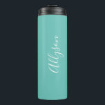 Personalize Name, White Script Vertical, Lt. Teal Thermal Tumbler<br><div class="desc">Personalize your Name vertically In white Script Text on light teal background. Click “Customize” to change colours and type styles.</div>