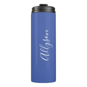 Personalize Name White Script Vertical, Med. Blue Thermal Tumbler