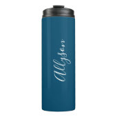 Personalize Name White Script Vertical Ocean Blue  Thermal Tumbler (Front)
