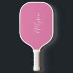 Personalize Name, White Script, Vertical on Pink Pickleball Paddle<br><div class="desc">Personalize your Name vertically In white Script on pink background.</div>