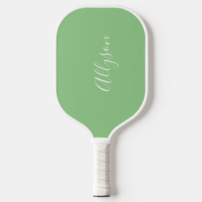 Personalize Name, White Script, Vertical on Sage Pickleball Paddle (Front)