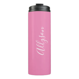 Personalize Name White Script Vertical, Pink Thermal Tumbler