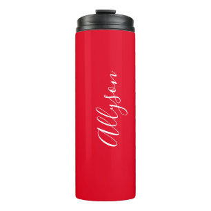 Personalize Name White Script Vertical, Red Thermal Tumbler
