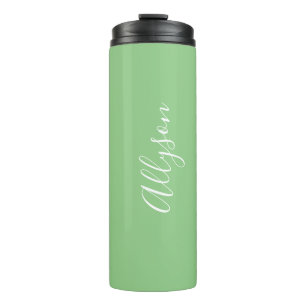 Personalize Name White Script Vertical, Sage Thermal Tumbler