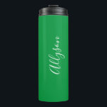 Personalize Name Wht Script Vertical, Kelley Green Thermal Tumbler<br><div class="desc">Personalize your Name vertically In white Script Text on Kelley Green background. Click “Edit Using Design Tool” to change colours and type styles.</div>