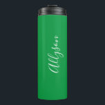 Personalize Name Wht Script Vertical, Kelley Green Thermal Tumbler<br><div class="desc">Personalize your Name vertically In white Script Text on Kelley Green background. Click “Edit Using Design Tool” to change colours and type styles.</div>