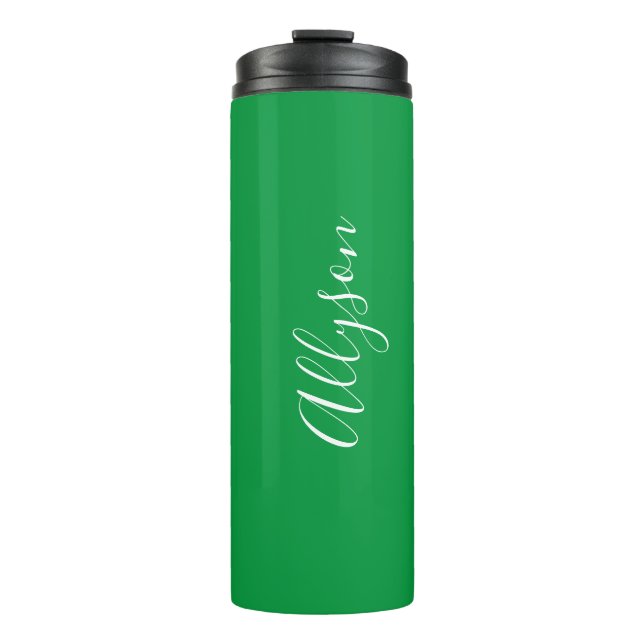 Personalize Name Wht Script Vertical, Kelley Green Thermal Tumbler (Front)